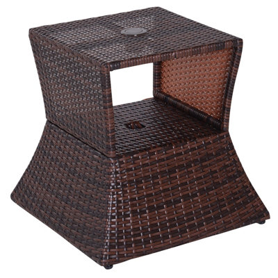 Outsunny Rattan Wicker Coffee Table w/ Umbrella Hole and Storage Space