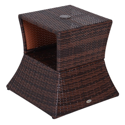 Outsunny Rattan Wicker Coffee Table w/ Umbrella Hole and Storage Space - 8