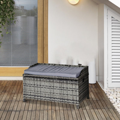 Outsunny Rattan Wicker Storage Basket Box Bench Seat Furniture w/ Cushion