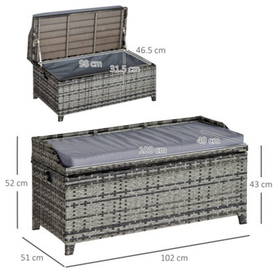 Outsunny Rattan Wicker Storage Basket Box Bench Seat Furniture w/ Cushion
