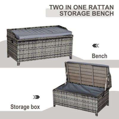 Outsunny Rattan Wicker Storage Basket Box Bench Seat Furniture w/ Cushion