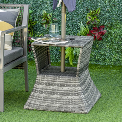 Rattan table deals with parasol hole