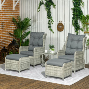 Outsunny Recliner Rattan Garden Furniture w/ Two-tier Table, Grey
