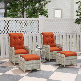 Outsunny Recliner Rattan Garden Furniture w/ Two-tier Table, Orange