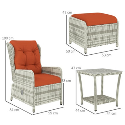 Outsunny Recliner Rattan Garden Furniture w/ Two-tier Table, Orange
