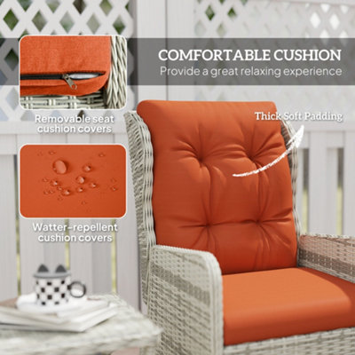 Outsunny Recliner Rattan Garden Furniture w/ Two-tier Table, Orange