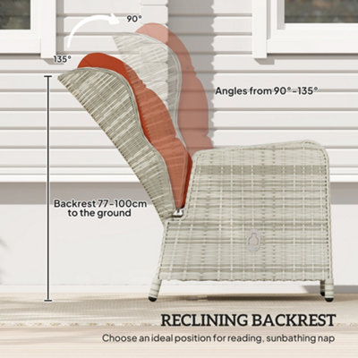 Outsunny Recliner Rattan Garden Furniture w/ Two-tier Table, Orange