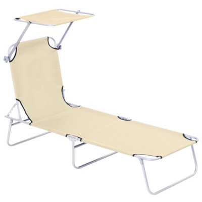 Outsunny Reclining Chair Sun Lounger Folding Lounger Seat with Sun Shade Awning Beach Garden Outdoor Patio Recliner Adjustable