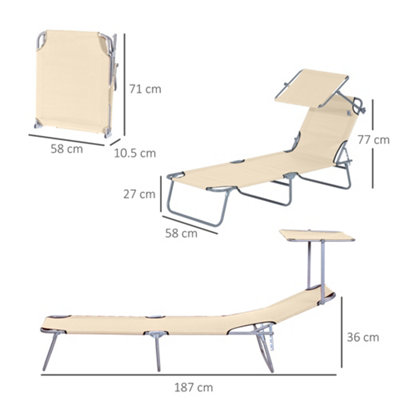 Outsunny Reclining Chair Sun Lounger Folding Lounger Seat with Sun Shade Awning Beach Garden Outdoor Patio Recliner Adjustable - 3