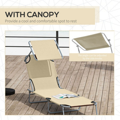 Outsunny Reclining Chair Sun Lounger Folding Lounger Seat with Sun Shade Awning Beach Garden Outdoor Patio Recliner Adjustable - 6