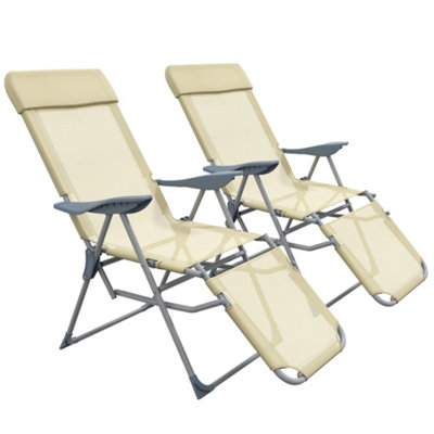 Outsunny Reclining Garden Chairs Set of 2 with 5-level Adjustable Backrest, Beige
