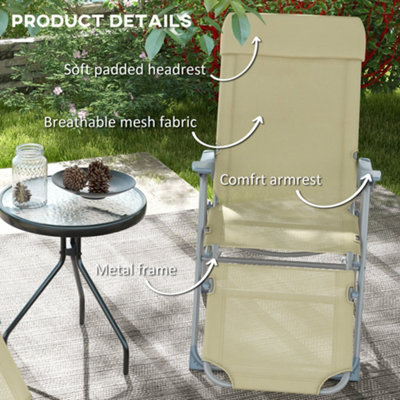 Outsunny Reclining Garden Chairs Set of 2 with 5-level Adjustable Backrest, Beige
