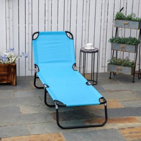 Outsunny Reclining Lawn Chaise Lounge Folding Chair Adjustable Backrest, Blue