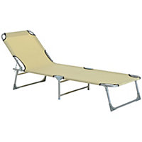 Outsunny Reclining Sun Lounger Chair Folding Camping Bed with 4-Position Adjustable Backrest, Beige