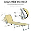 Outsunny Reclining Sun Lounger Chair Folding Camping Bed with 4-Position Adjustable Backrest, Beige