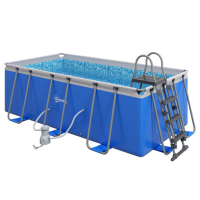 Outsunny Rectangle Above Ground Swimming Pool with Pump and Ladder, Grey