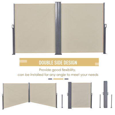 Outsunny Retractable Double Side Awning Screen Fence Privacy Beige, 6x1.8m