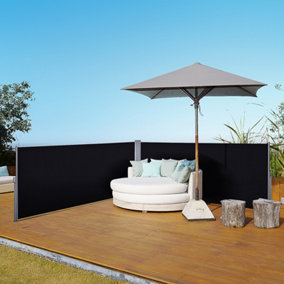 Outsunny Retractable Double Side Awning Screen Fence Privacy Black, 6x1.6m
