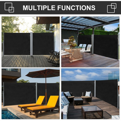Outsunny Retractable Sun Side Awning Screen Fence Garden Wall Balcony Screening Panel Outdoor Blind Privacy Divider, 3x1.8M, Black