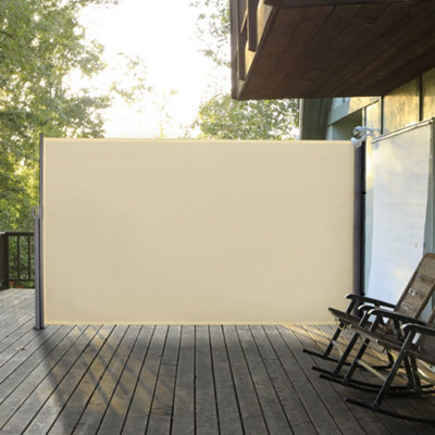 Outsunny Retractable Sun Side Awning Screen Fence Garden Wall Balcony Screening Panel Outdoor Blind Privacy Divider Cream White