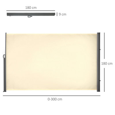 Outsunny Retractable Sun Side Awning Screen Fence Garden Wall Balcony Screening Panel Outdoor Blind Privacy Divider Cream White - 3