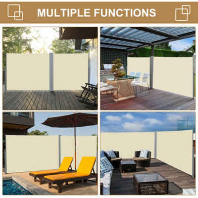 Outsunny Retractable Sun Side Awning Screen Fence Garden Wall Balcony Screening Panel Outdoor Blind Privacy Divider Cream White - 4