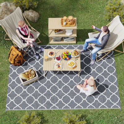 Outsunny Reversible Waterproof Outdoor Rug  Carry Bag, 182 x 274 cm, Grey