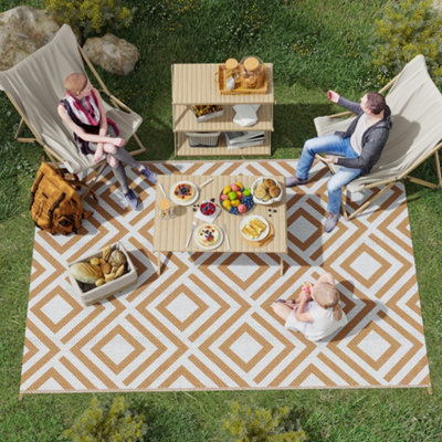 Outsunny Reversible Waterproof Outdoor Rug W/ Carry Bag, 182 x 274 cm ...