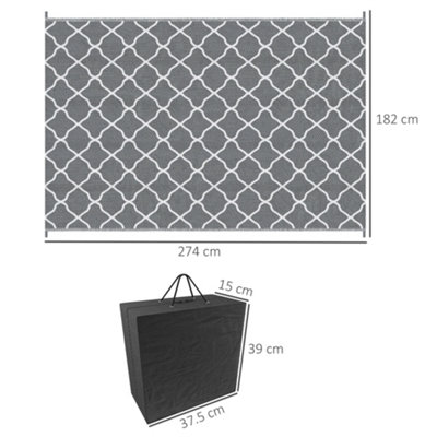 Outsunny Reversible Waterproof Outdoor Rug W/ Carry Bag, 182 x 274 cm, Grey