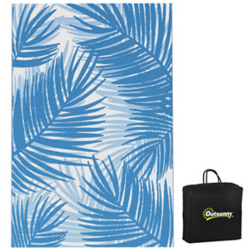 Outsunny Reversible Waterproof Outdoor Rug W/ Carry Bag, 182 x 274cm, Blue and Cream