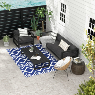 Outsunny Reversible Waterproof Outdoor Rug W/ Carry Bag, 182 x 274cm, Blue and White