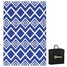 Outsunny Reversible Waterproof Outdoor Rug W/ Carry Bag, 182 x 274cm, Blue and White