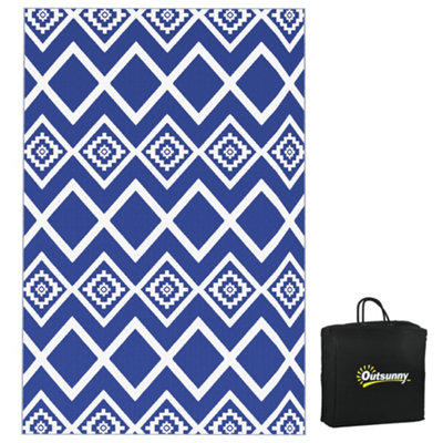 Outsunny Reversible Waterproof Outdoor Rug W/ Carry Bag, 182 x 274cm, Blue