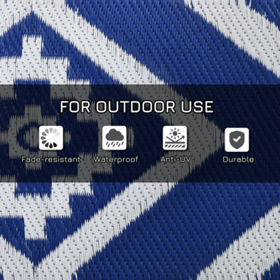 Outsunny Reversible Waterproof Outdoor Rug W/ Carry Bag, 182 x 274cm, Blue
