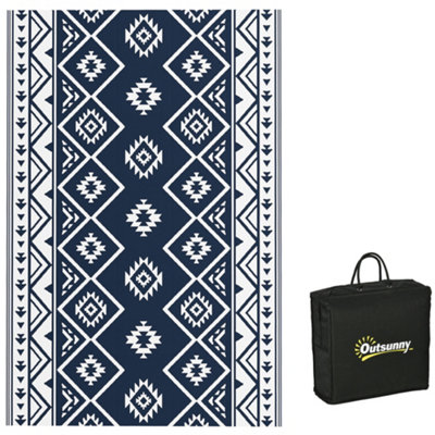 Outsunny Reversible Waterproof Outdoor Rug W/ Carry Bag, 182 x 274cm, Dark Blue