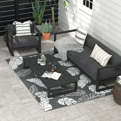 Outsunny Reversible Waterproof Outdoor Rug W/ Carry Bag, 182 x 274cm, Grey