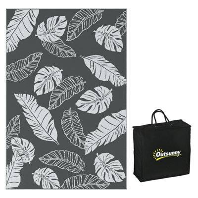Outsunny Reversible Waterproof Outdoor Rug W/ Carry Bag, 182 x 274cm, Grey