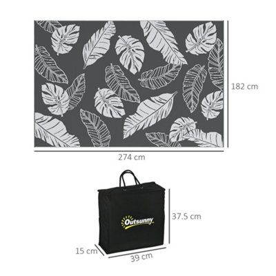 Outsunny Reversible Waterproof Outdoor Rug W/ Carry Bag, 182 x 274cm, Grey