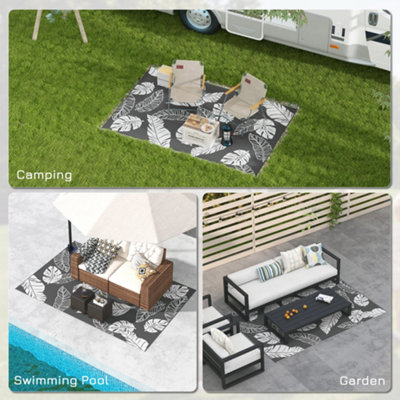 Outsunny Reversible Waterproof Outdoor Rug W/ Carry Bag, 182 x 274cm, Grey