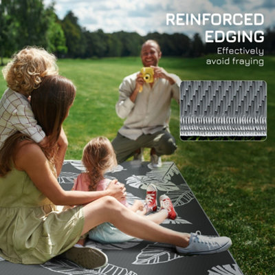 Outsunny Reversible Waterproof Outdoor Rug W/ Carry Bag, 182 x 274cm, Grey