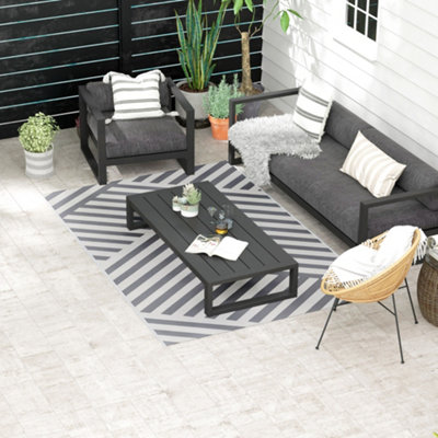 Outsunny Reversible Waterproof Outdoor Rug W/ Carry Bag, 182 x 274cm, Light Grey