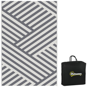 Outsunny Reversible Waterproof Outdoor Rug W/ Carry Bag, 182 x 274cm, Light Grey