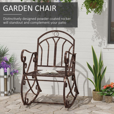 Outsunny Rocking Chair Outdoor Metal Vintage Style Garden Seat for Patio Bronze