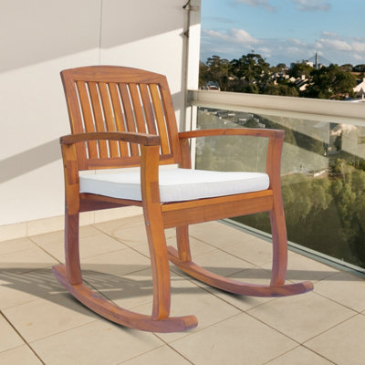 Outsunny Rocking Chair Porch Slat Cushion Acacia Hardwood Deck Indoor Outdoor