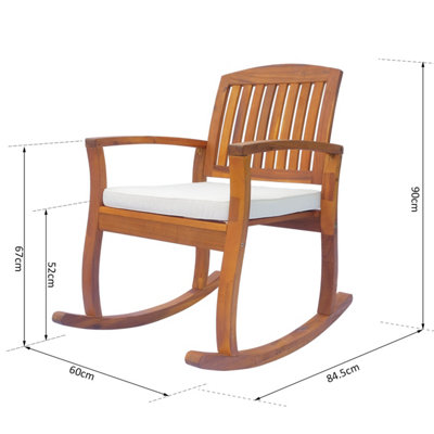 Outsunny Rocking Chair Porch Slat Cushion Acacia Hardwood Deck Indoor Outdoor - 3