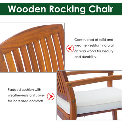 Outsunny Rocking Chair Porch Slat Cushion Acacia Hardwood Deck Indoor Outdoor - 4