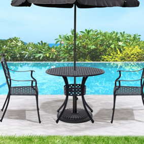 Outsunny Round Aluminium Outdoor Garden Dining Table with Umbrella Hole, Black