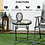 Outsunny Round Folding Side Table w/ Imitation Marble Glass Top, Black & White