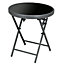 Outsunny Round Folding Side Table w/ Imitation Marble Glass Top, Black
