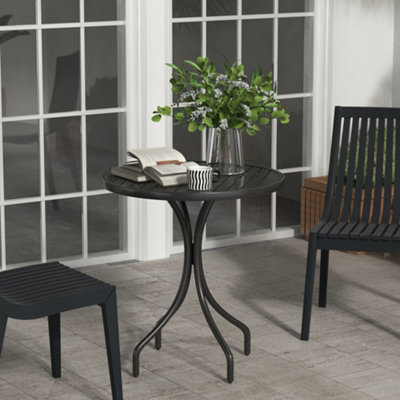 Outsunny Round Garden Table Outdoor Side Table with Steel Frame Black